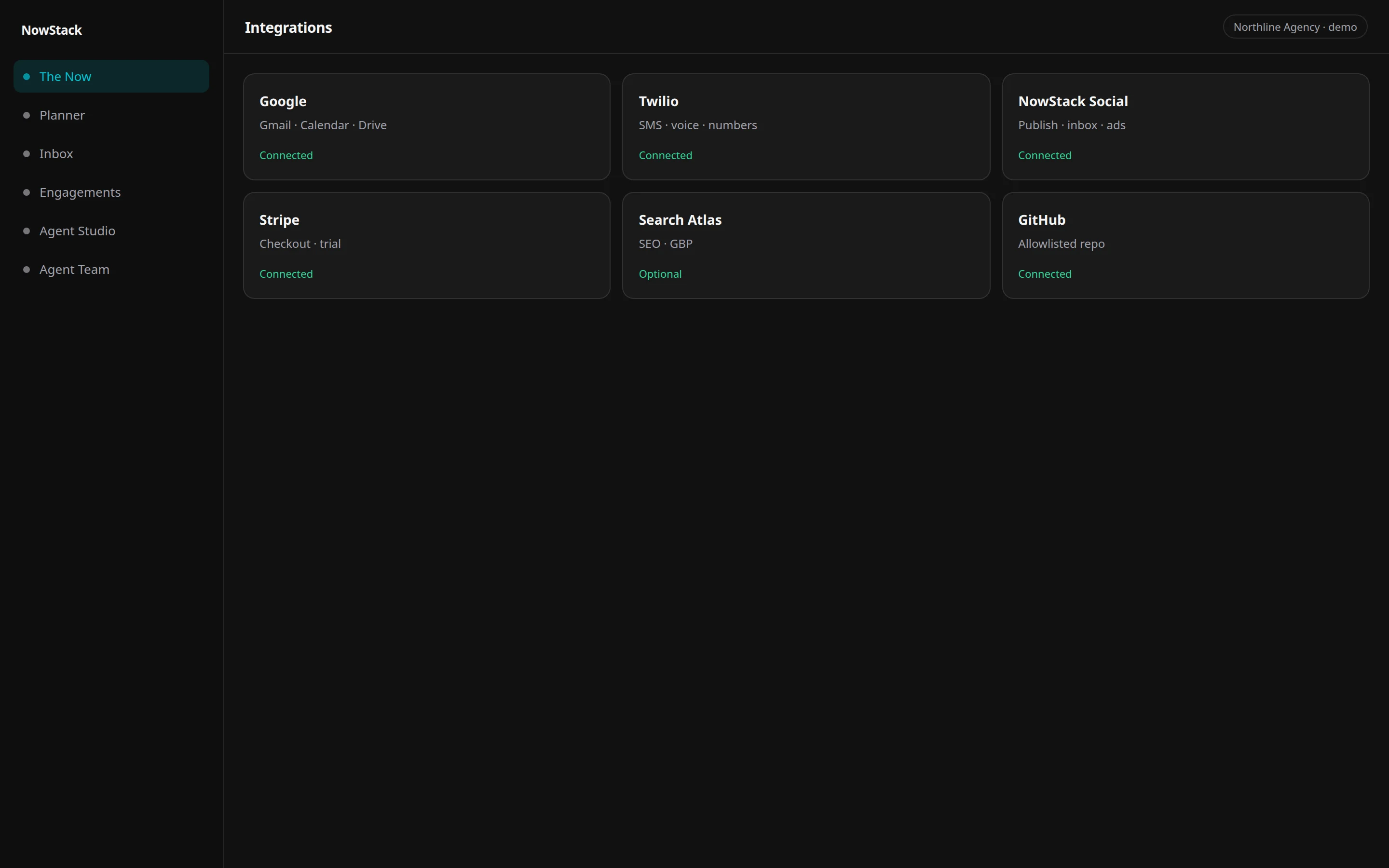 Integrations settings with connected accounts