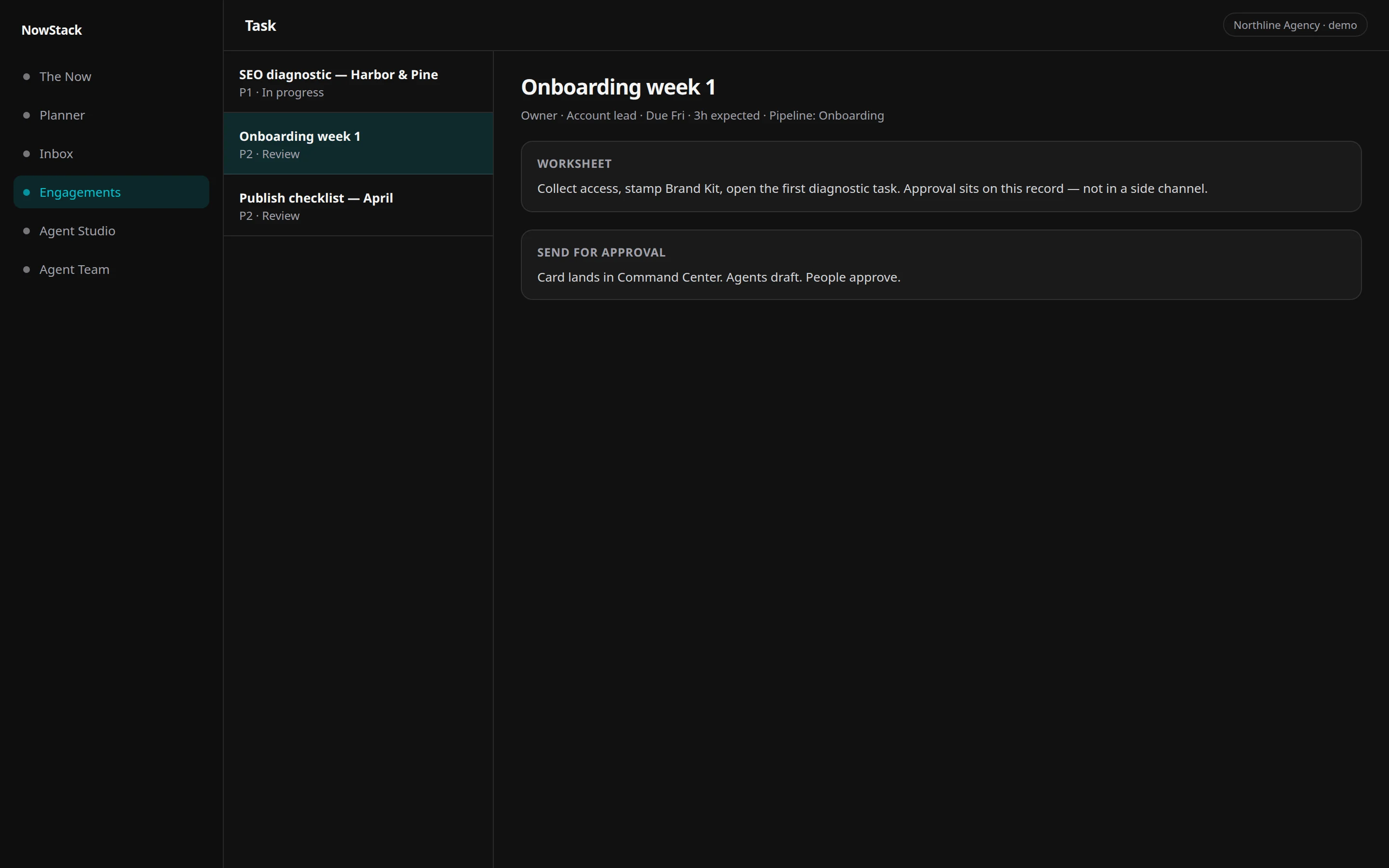 Task-as-Artifact worksheet with approval on the same record